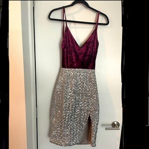 Akira backless velvet and sequin dress